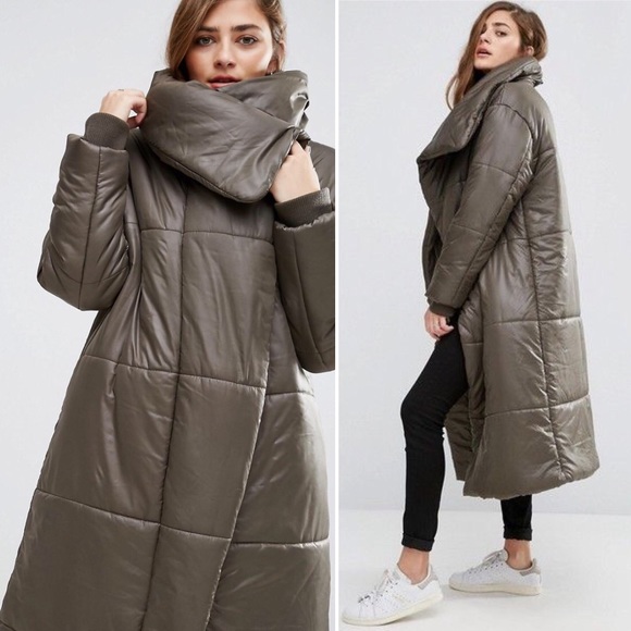 wrap front puffer jacket